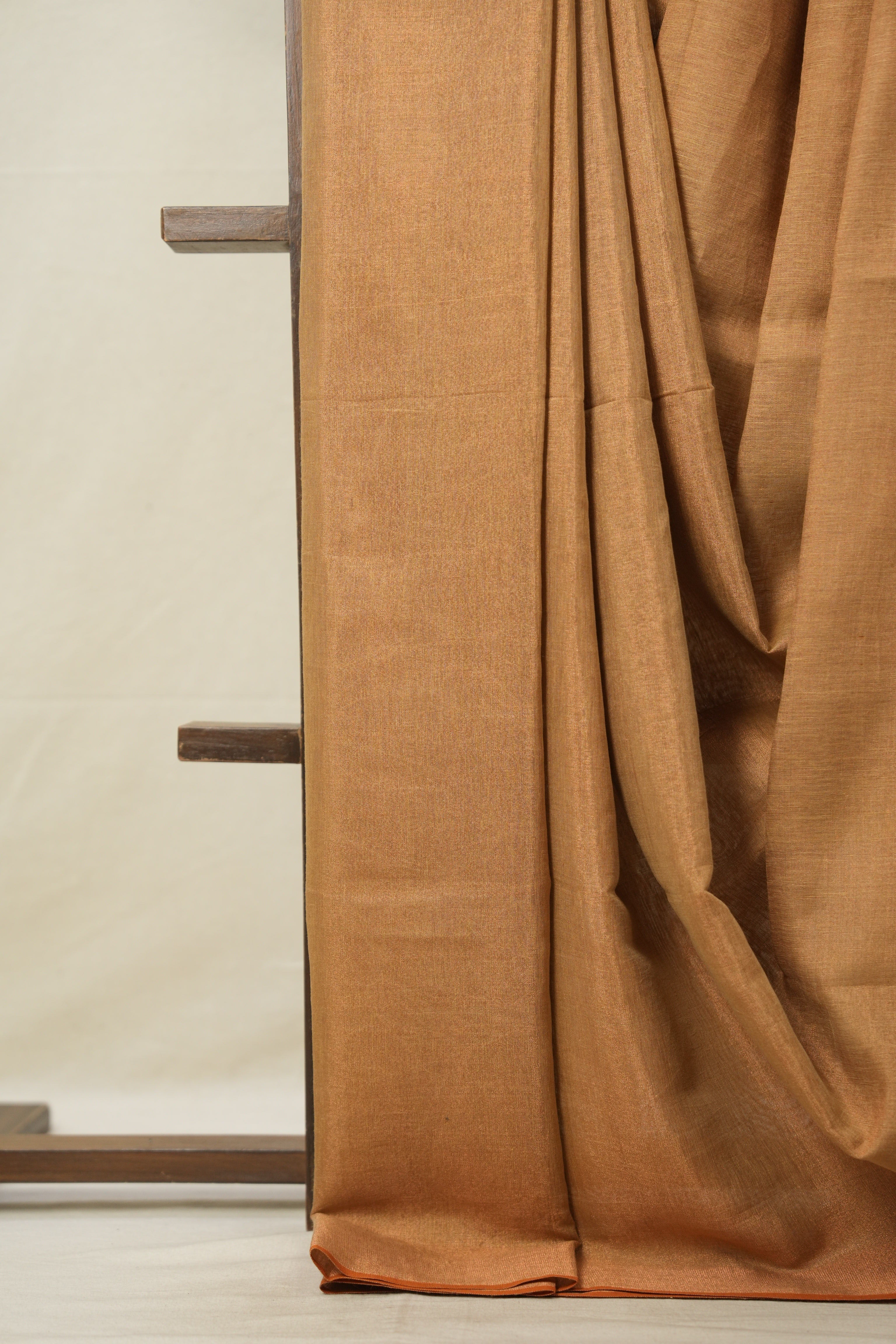 Copper Tissue Linen Saree With Tassels-SRCTLS259