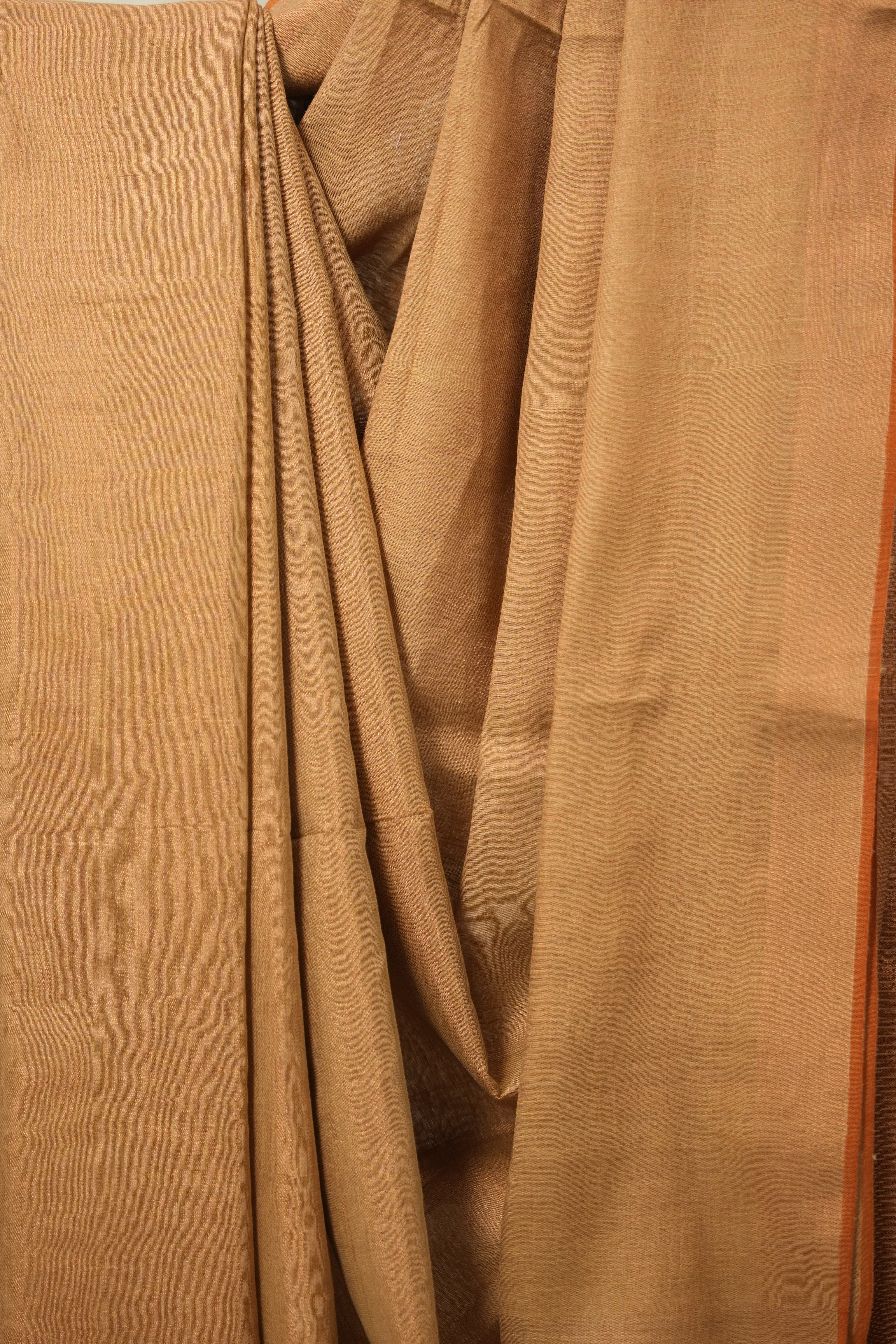 Copper Tissue Linen Saree With Tassels-SRCTLS259