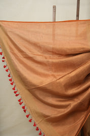 Copper Tissue Linen Saree With Tassels-SRCTLS259