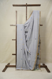 Powder Blue Mul Cotton Jamdani Saree-SRPBMCJS179