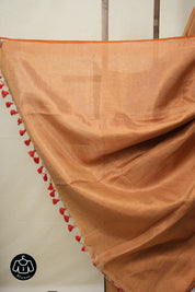 Copper Tissue Linen Saree With Tassels-SRCTLS259