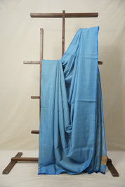 Blue Tissue Linen Saree With Tassels-SRBTLS260
