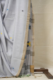 Powder Blue Mul Cotton Jamdani Saree-SRPBMCJS179