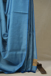 Blue Tissue Linen Saree With Tassels-SRBTLS260