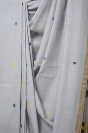 Powder Blue Mul Cotton Jamdani Saree-SRPBMCJS179