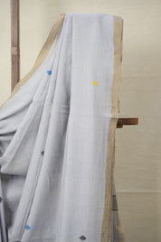 Powder Blue Mul Cotton Jamdani Saree-SRPBMCJS179