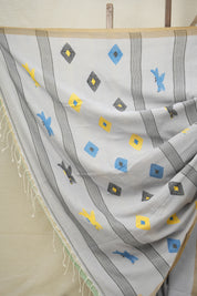 Powder Blue Mul Cotton Jamdani Saree-SRPBMCJS179