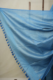Blue Tissue Linen Saree With Tassels-SRBTLS260