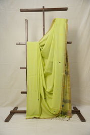Parrot Green Mul Cotton Jamdani Saree-SRPGMCJS177