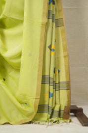 Parrot Green Mul Cotton Jamdani Saree-SRPGMCJS177
