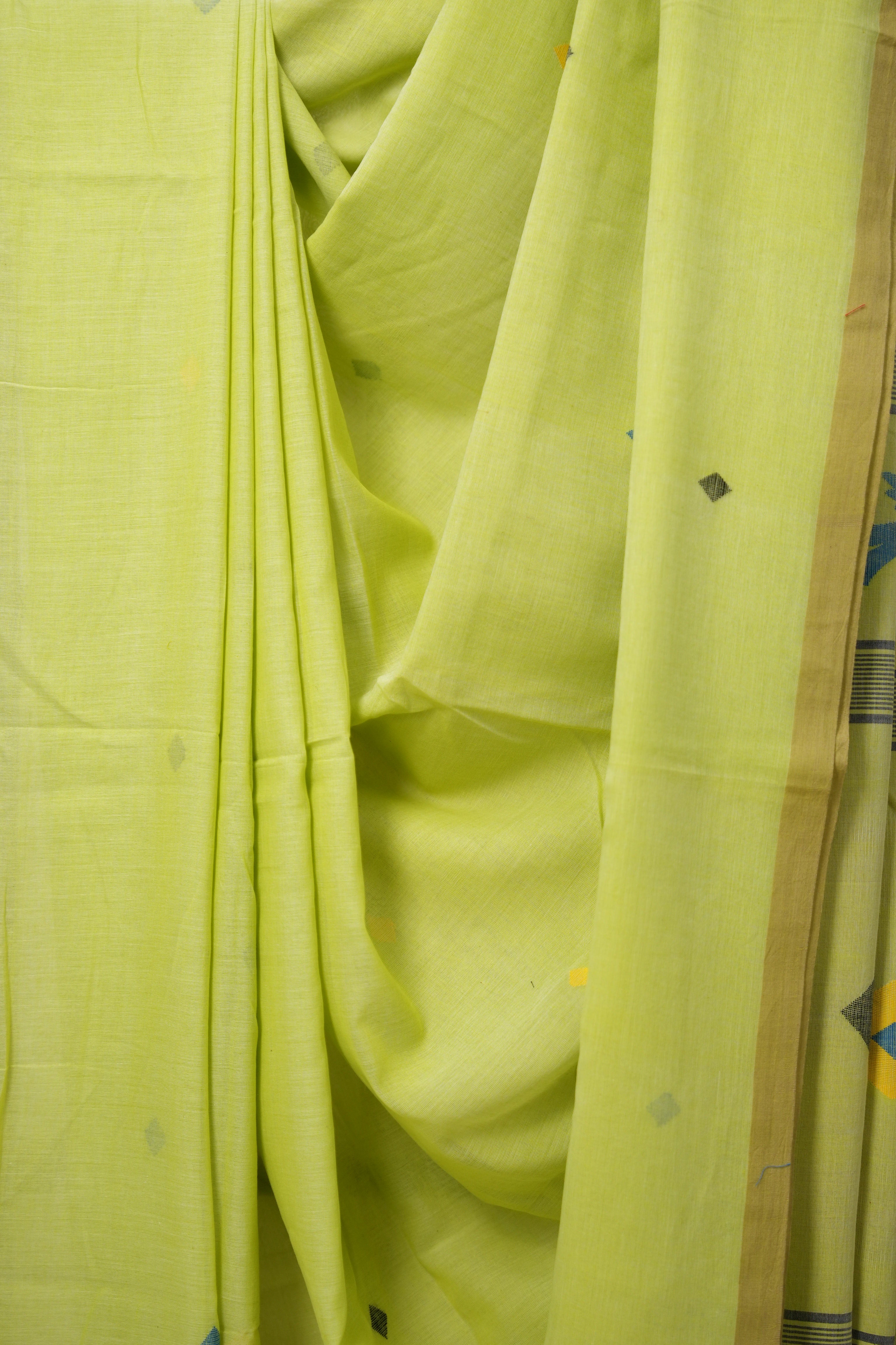Parrot Green Mul Cotton Jamdani Saree-SRPGMCJS177