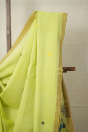 Parrot Green Mul Cotton Jamdani Saree-SRPGMCJS177