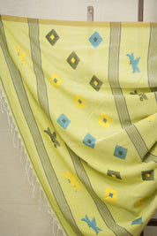 Parrot Green Mul Cotton Jamdani Saree-SRPGMCJS177