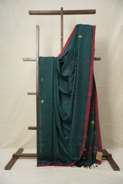 Dark Green Mul Cotton Jamdani Saree-SRDGMCJS181