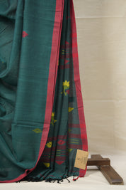 Dark Green Mul Cotton Jamdani Saree-SRDGMCJS181