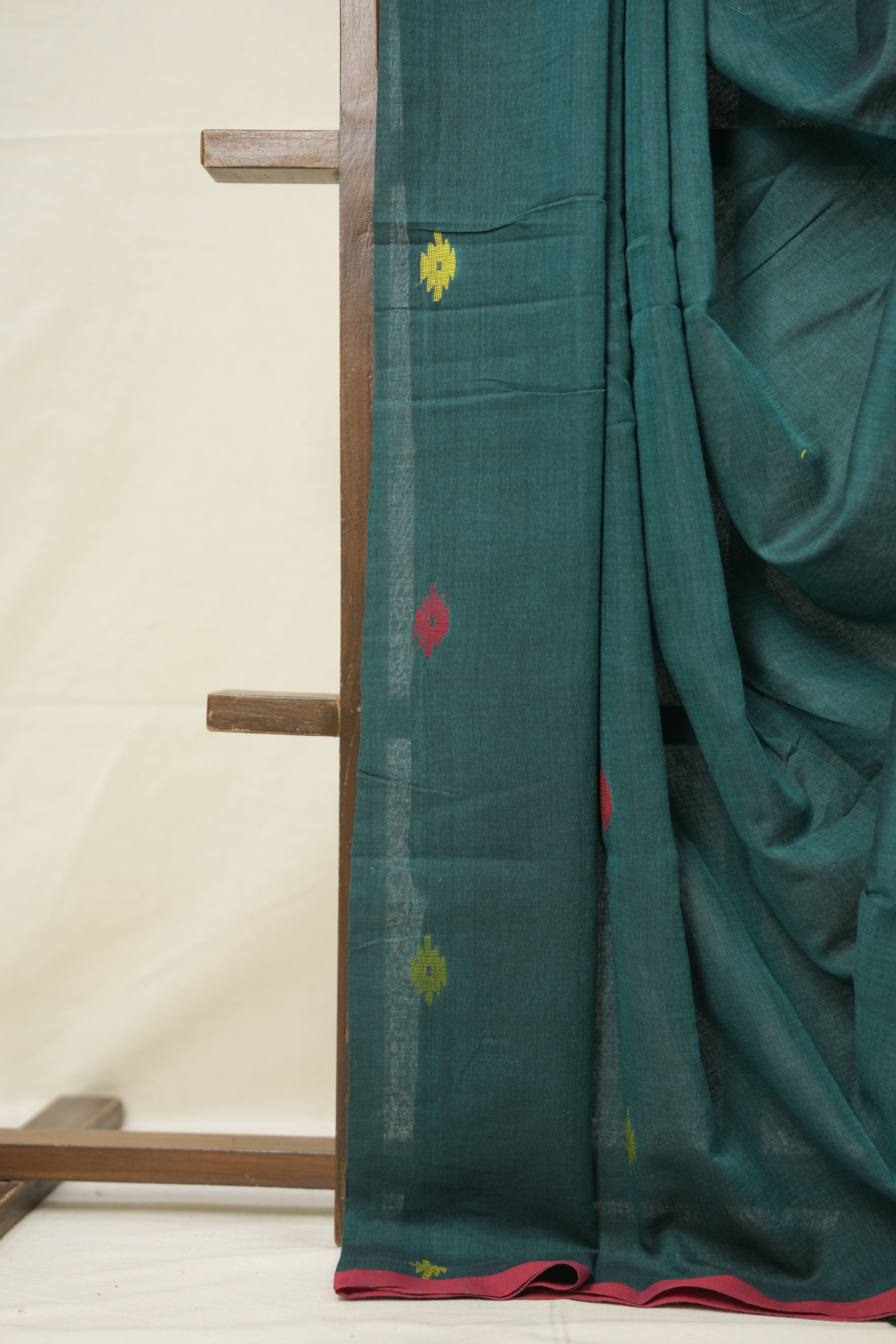 Dark Green Mul Cotton Jamdani Saree-SRDGMCJS181