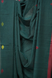Dark Green Mul Cotton Jamdani Saree-SRDGMCJS181