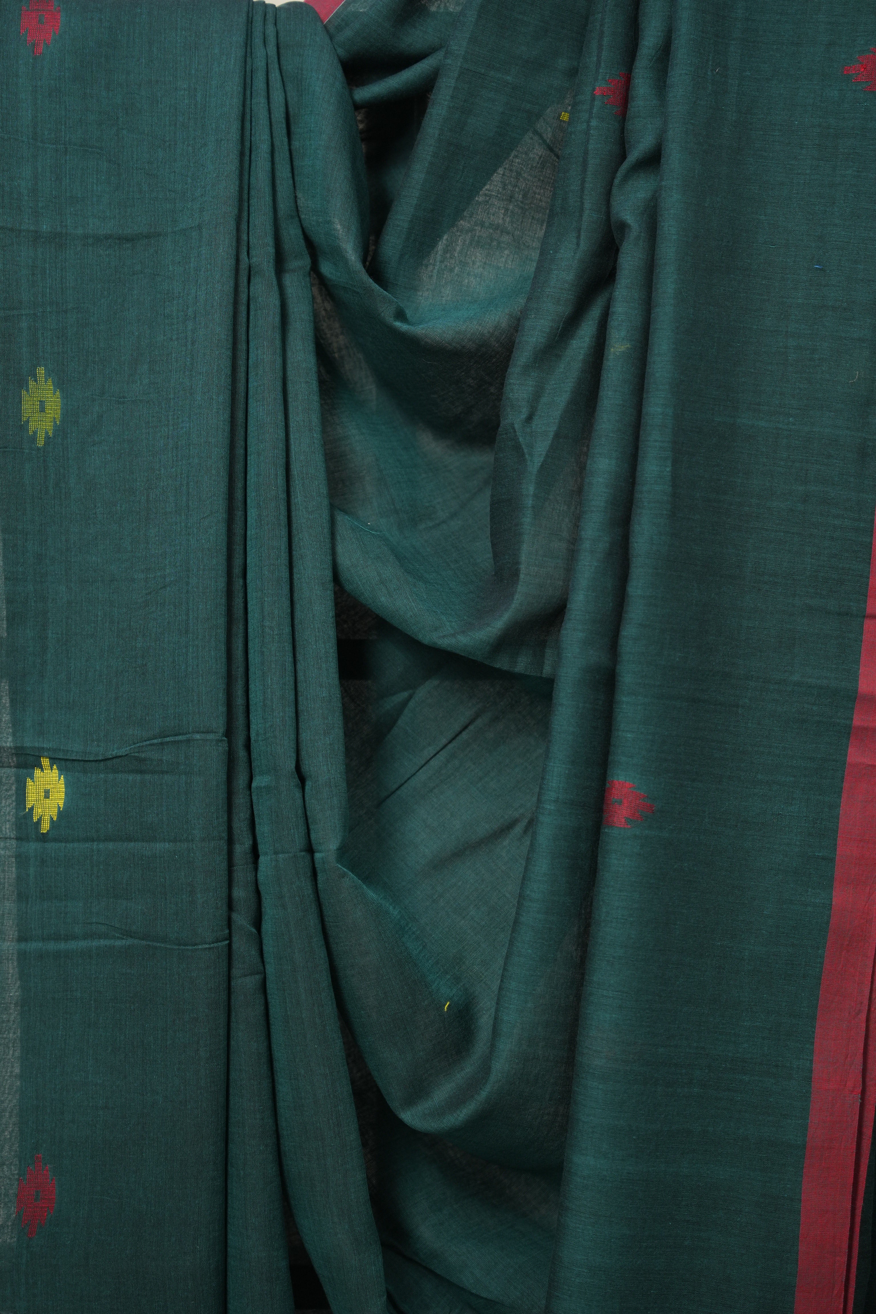 Dark Green Mul Cotton Jamdani Saree-SRDGMCJS181
