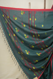 Dark Green Mul Cotton Jamdani Saree-SRDGMCJS181