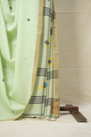 Mint Green Mul Cotton Jamdani Saree-SRMGMCJS178