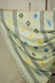 Mint Green Mul Cotton Jamdani Saree-SRMGMCJS178