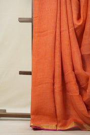 Orange Plain Linen Saree With Pink Tassels - SROPLS527