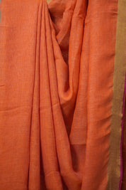 Orange Plain Linen Saree With Pink Tassels - SROPLS527