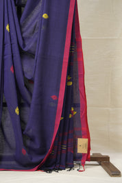 Purple Mul Cotton Jamdani Saree-SRPMCJS176