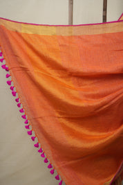 Orange Plain Linen Saree With Pink Tassels - SROPLS527