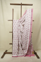 White HBP Cotton Saree - SRWCS3653