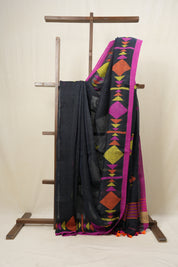 Charcoal Grey Linen Jamdani Saree - SRCGLJS422