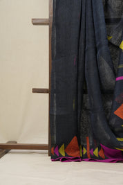 Charcoal Grey Linen Jamdani Saree - SRCGLJS422