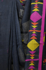 Charcoal Grey Linen Jamdani Saree - SRCGLJS422