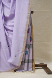 Lavender Mul Cotton Jamdani Saree-SRLMCJS175