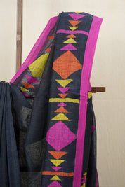 Charcoal Grey Linen Jamdani Saree - SRCGLJS422