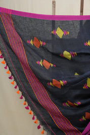 Charcoal Grey Linen Jamdani Saree - SRCGLJS422