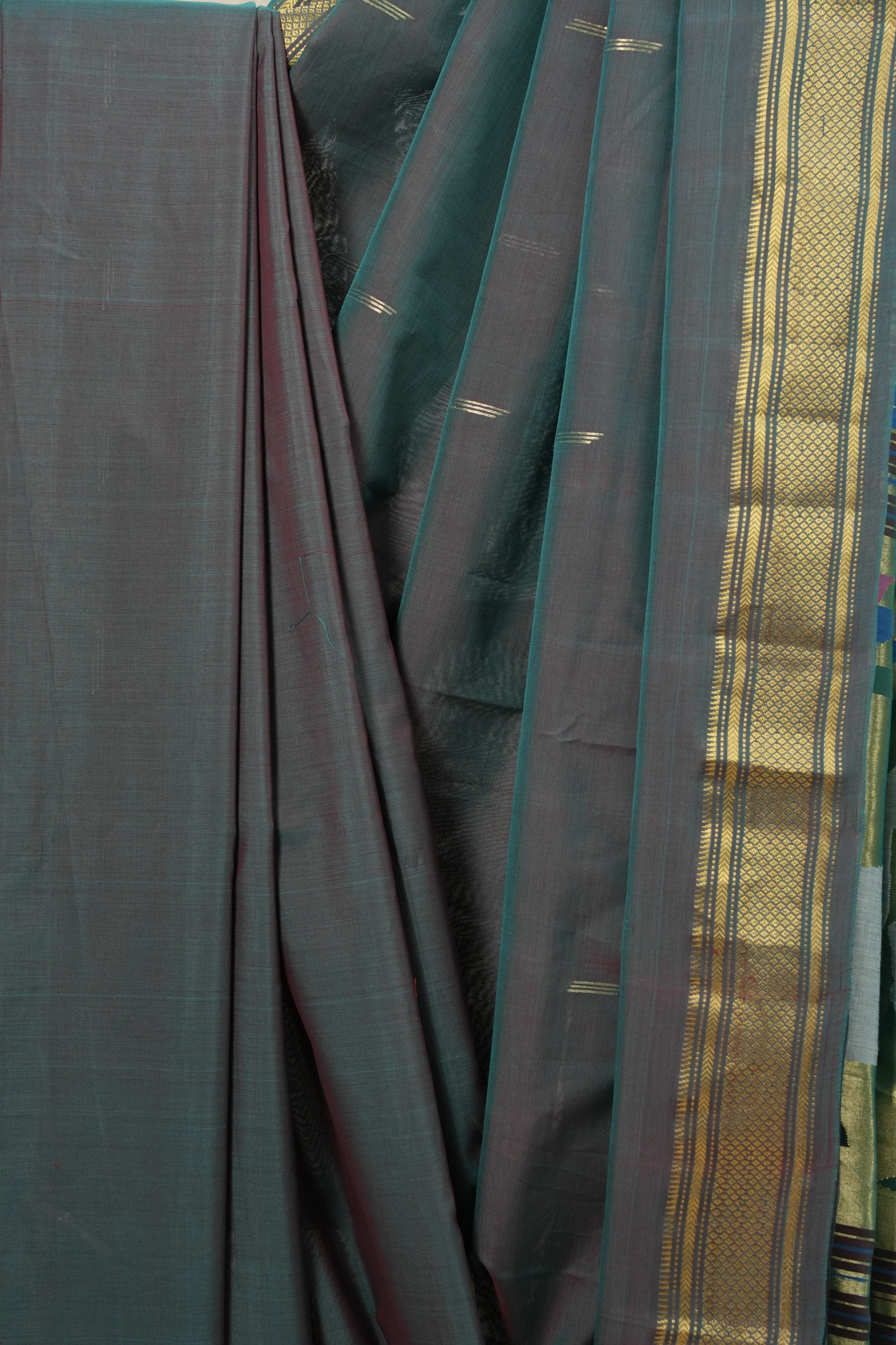 Two Tone Green Cotton Paithani Saree - SRTTGCPS585