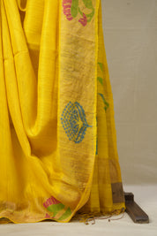 Yellow Matka Silk Jamdani Saree - SRYMSJS97