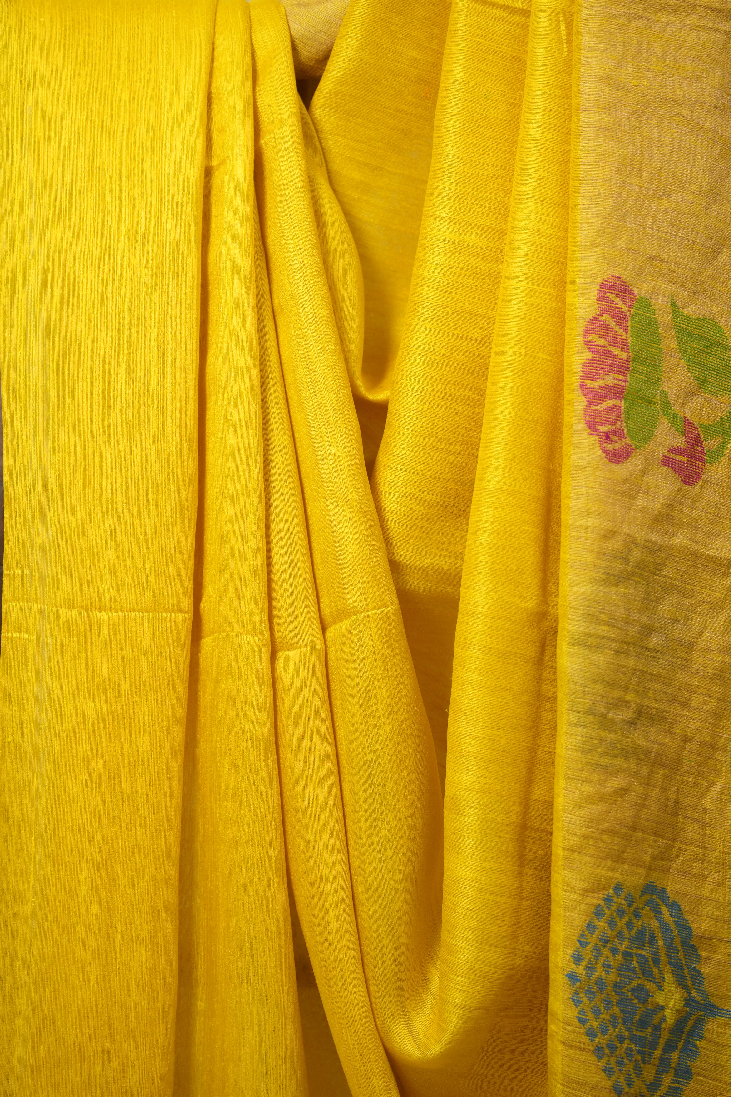 Yellow Matka Silk Jamdani Saree - SRYMSJS97