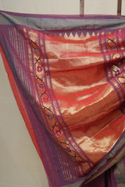 Maroon Cotton Paithani Saree - SRMCPS586