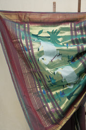 Two Tone Maroon Cotton Paithani Saree - SRTTMCPS584