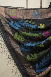 Black Matka Silk Jamdani Saree - SRBMSJS98