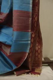 Light Peach- Sky Blue Soft Silk Saree - SRLPSBSSS471
