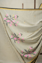 Off White Mul Cotton Jamdani Saree-SROWMCJS172