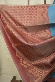 Light Peach- Sky Blue Soft Silk Saree - SRLPSBSSS471