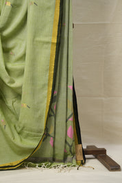 Pista Green Mul Cotton Jamdani Saree-SRPGMCJS171