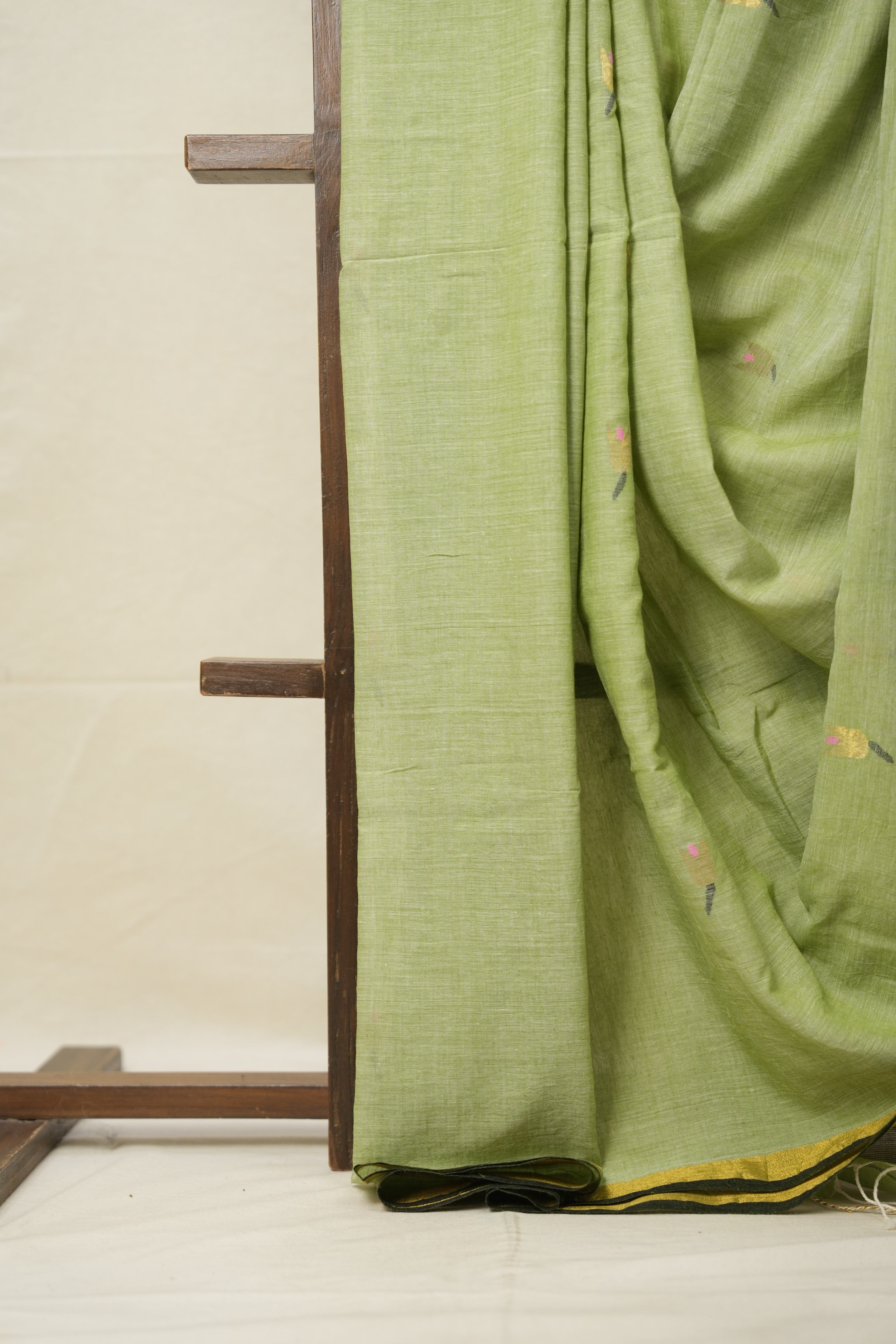 Pista Green Mul Cotton Jamdani Saree-SRPGMCJS171