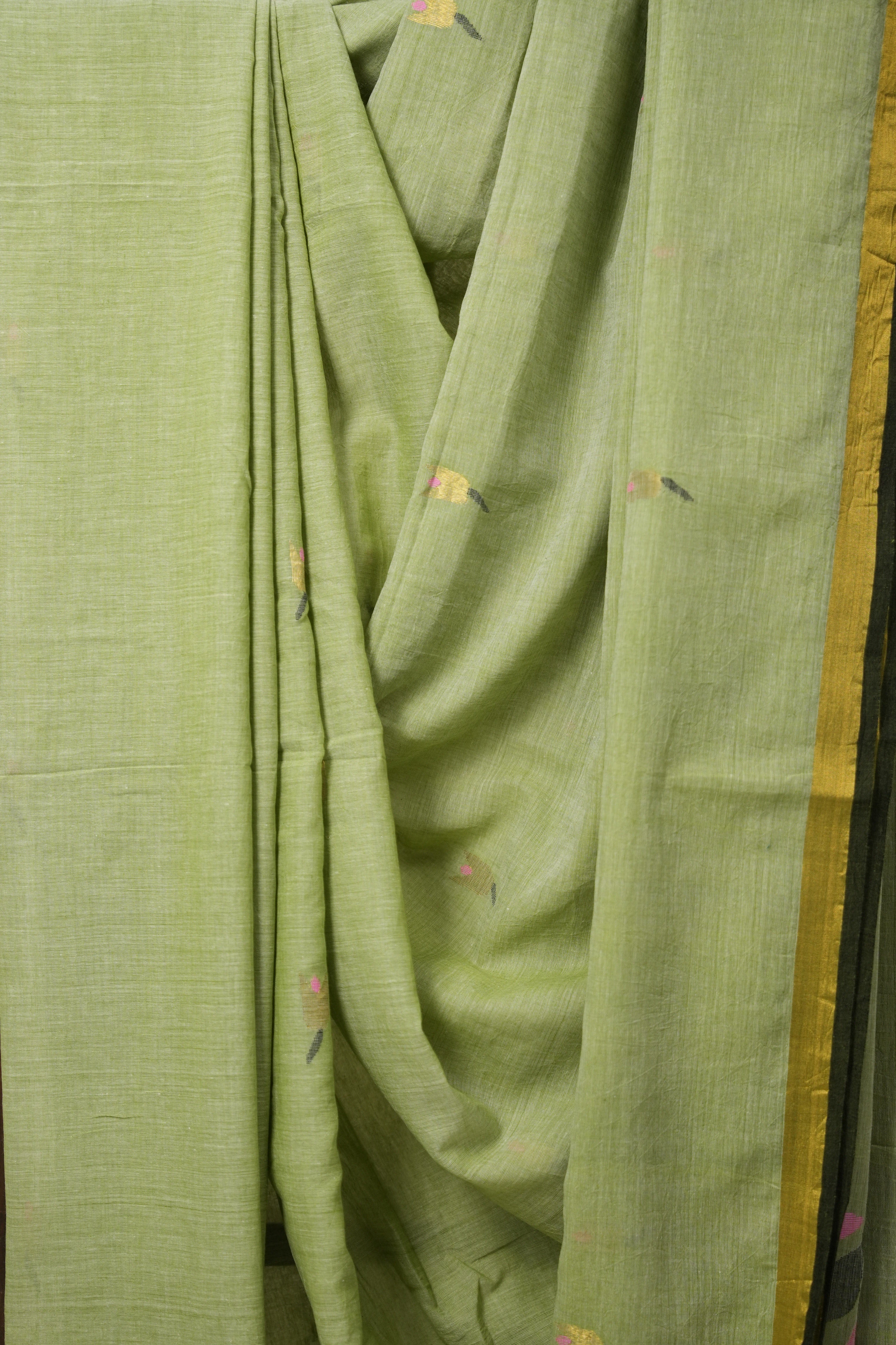 Pista Green Mul Cotton Jamdani Saree-SRPGMCJS171