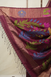 Maroon Matka Silk Jamdani Saree - SRMMSJS99