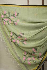 Pista Green Mul Cotton Jamdani Saree-SRPGMCJS171